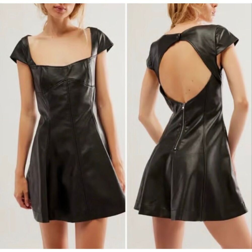 NWT Free People Mimi Vegan Leather Mini Dress, Sz 6 $248 G38